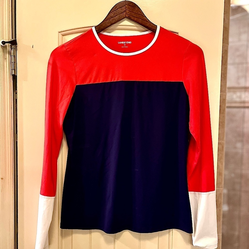 Lands End Color Block Swim Rash Guard Top Nylon Spandex